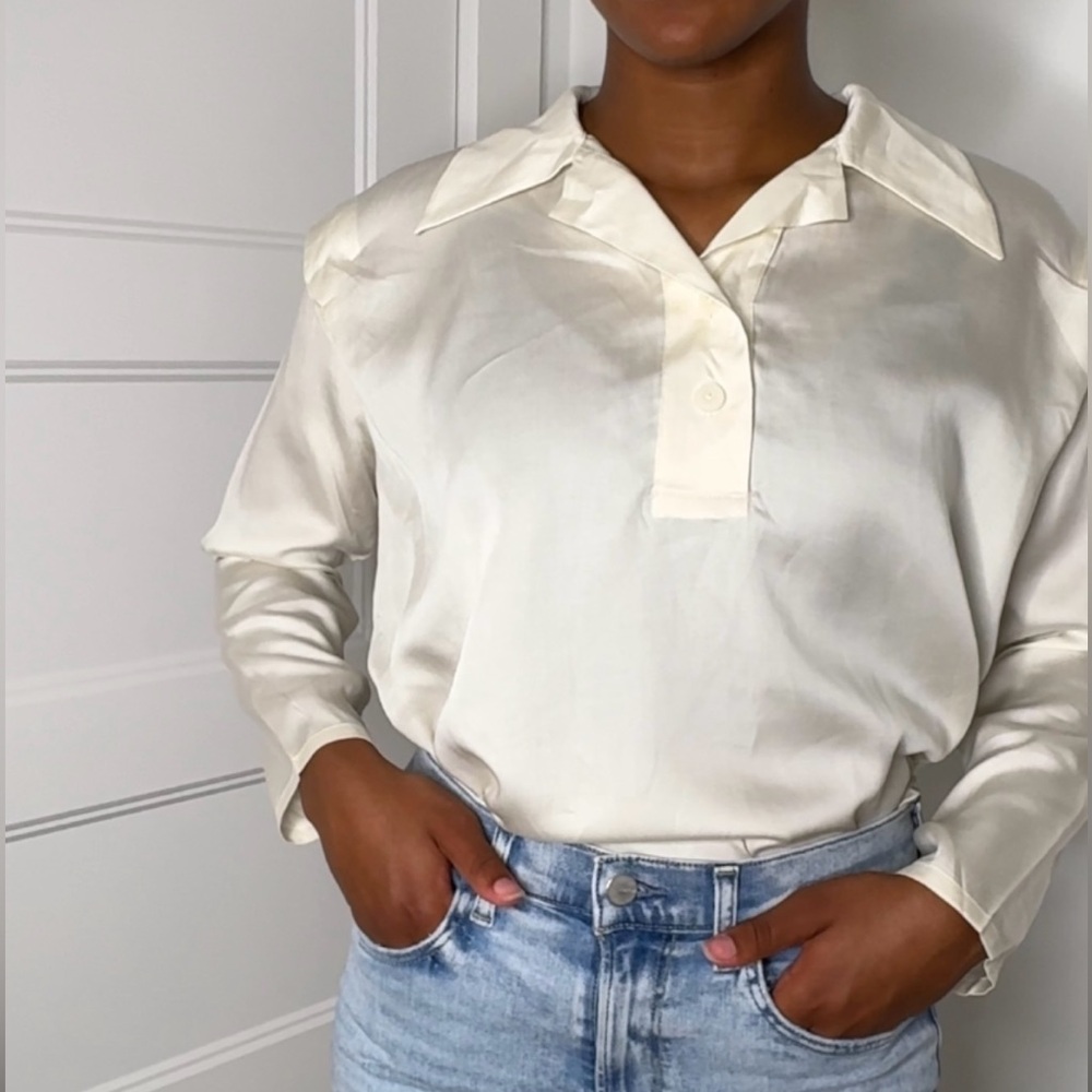 Darling Ivory Half Button Up Blouse